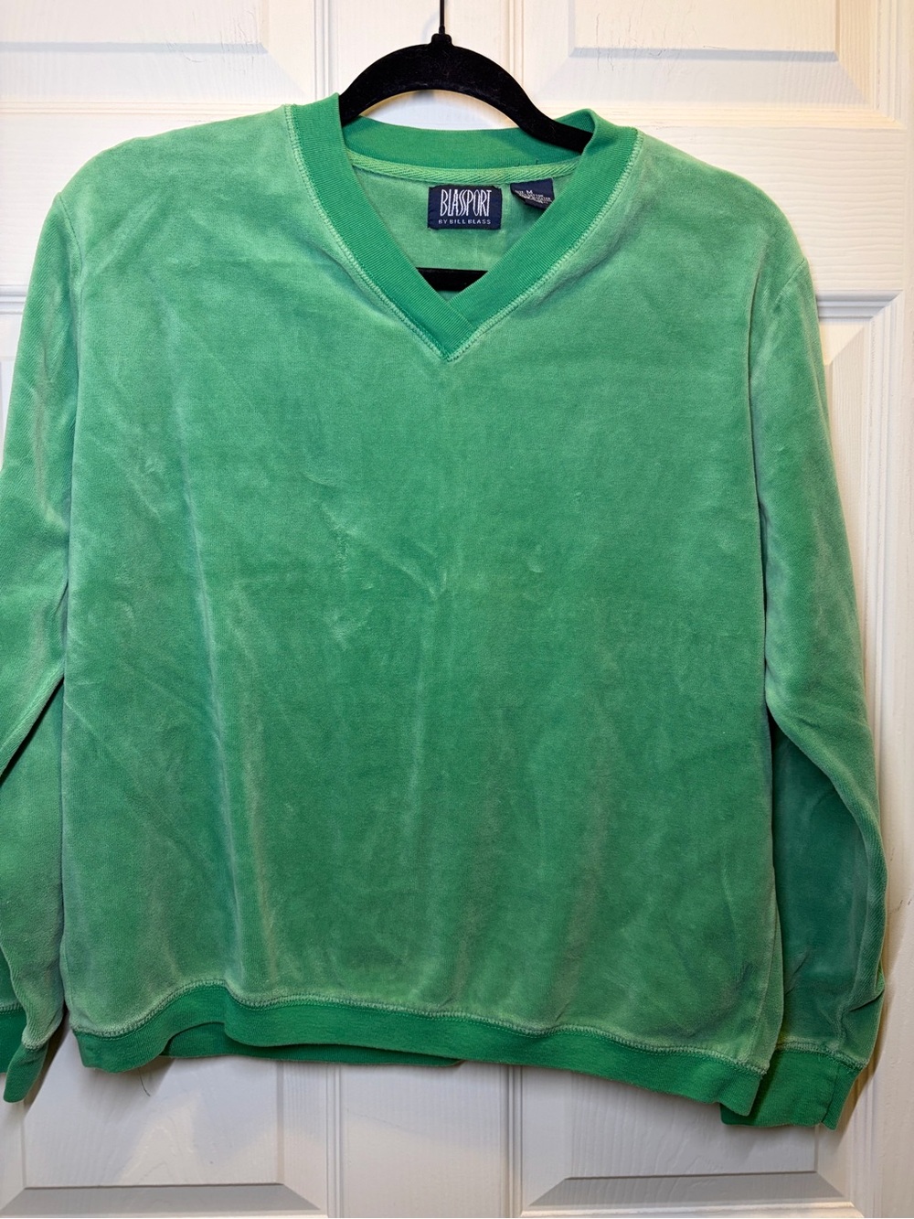 Vintage 90’s Blassport Women’s Green V-Neck Velour Sweater